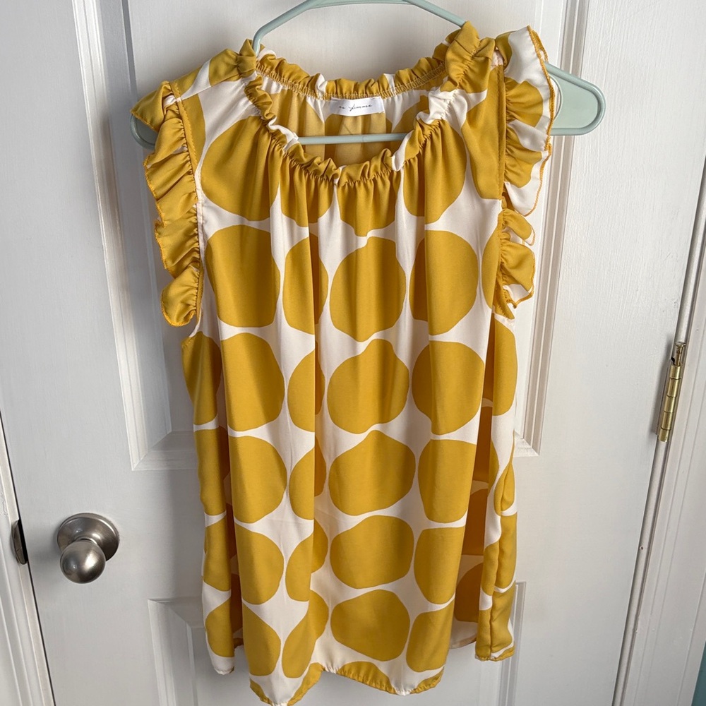 La Femme Mustard Polka Dot Blouse